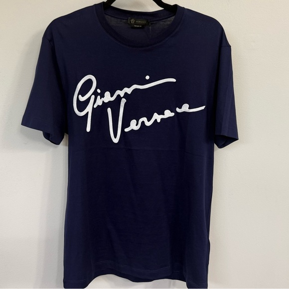 ๐๐ค NWT! Versace Dark Blue Tee with White Logo - Picture 2 of 10